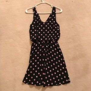 Navy Dress with pink and white polka dots